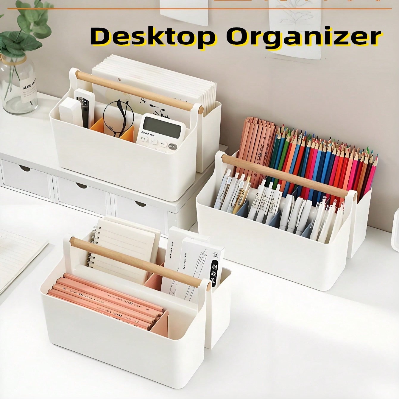 Woodworking Magazine - Schreibtisch-Aktenorganizer mit Holzgriff, Mehrfach-Fächer, Büro-Aufbewahrungsbox, Zeitschriften-,