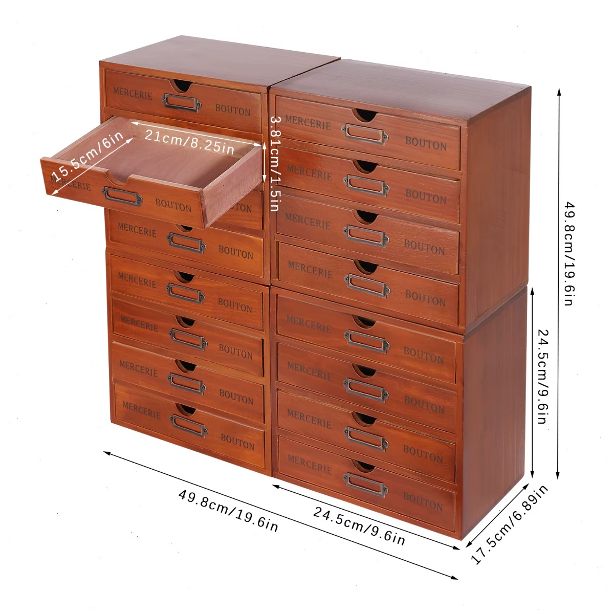 Woodworking Magazine - 4er-Pack Schubladenorganizer, 16-Schubladen Schreibtisch-Apothekerschrank, Mehrstöckige Holz-Aufbewahrungsbox,