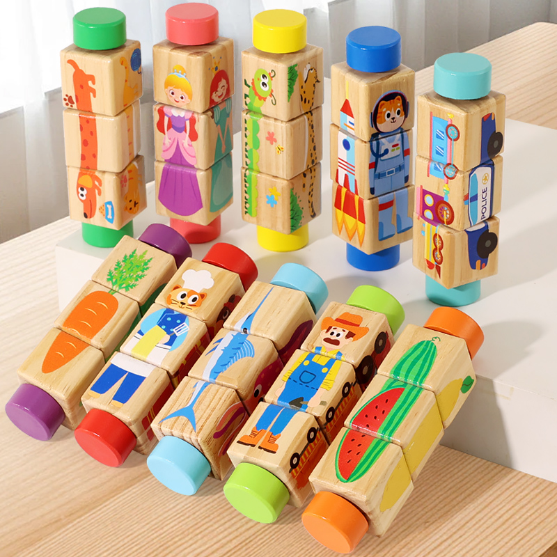 Woodworking Kids Toys - 1 Stück Baby Holz-Drehpuzzle mit Tiermotiven