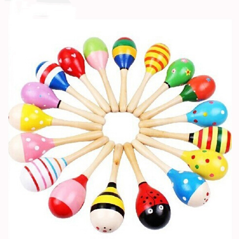 Woodworking Kids Toys - 2 Stück bunte kleine Holzrasseln Maracas